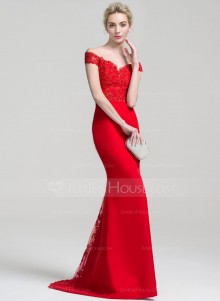 off the shoulder red mermaid prom dress