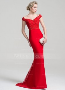 red beaded lace applique perfectly custom made mermaid prom dress