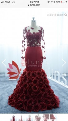 3d rose burgundy prom dress