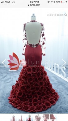 3d rose open back prom dress