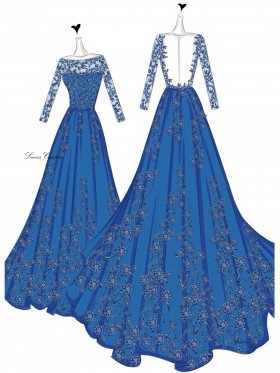 royal blue lace prom gown sketch