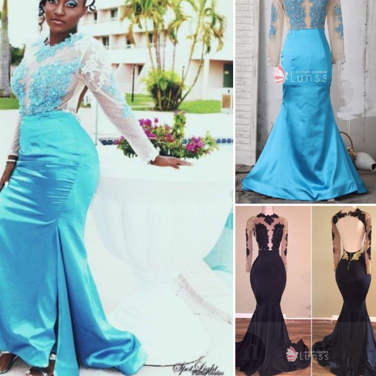 Outstanding Custom tailored Ocean Blue Open Back Mermaid Dress 2019 Prom Dress