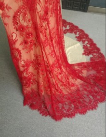 sequinned red lace custom made prom dress