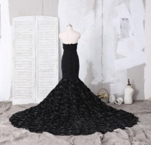 Black mermaid 3D floral custom made prom gown