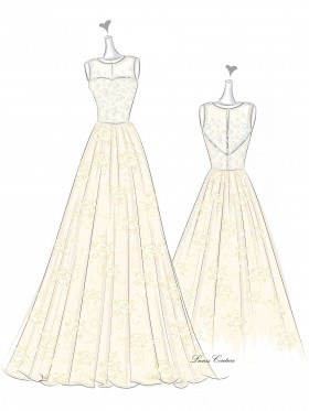 floral lace appliqued wedding dress sketch