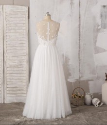 soft white floral appliqued wedding reception dress