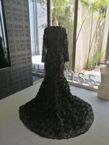 long sleeve beaded lace 3D floral mermaid custom made prom dress