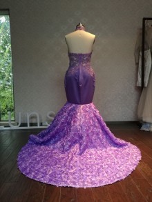 3D rose mermaid lilac prom dress