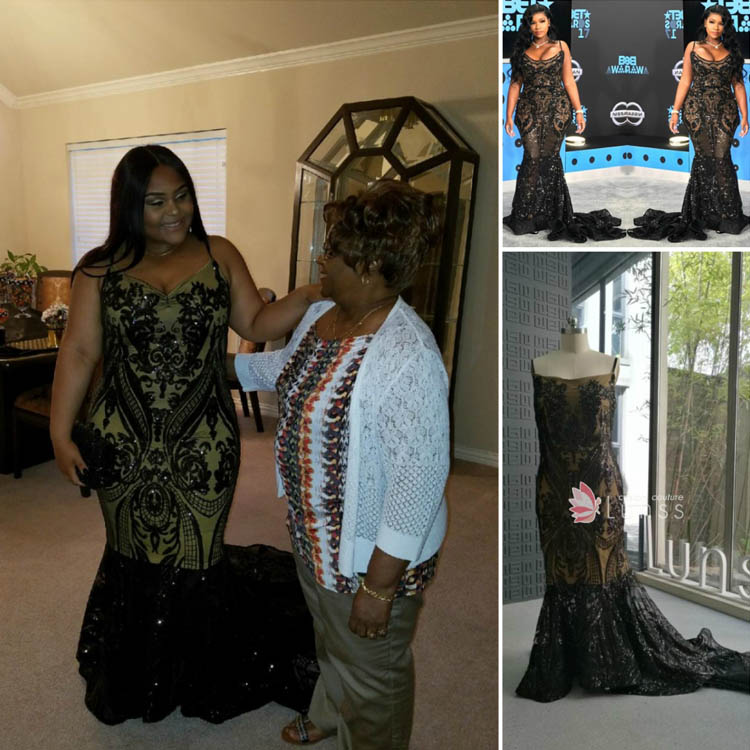 black embroidered sequin customized plus size prom dress with spaghetti straps