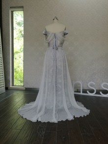 basque waist double slit embroidered sequin crepe wedding dress design