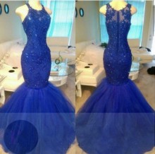 royal blue beading prom dress