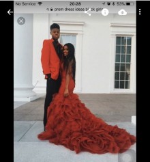 ruffled red prom gown