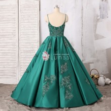 lace embroidered green prom gown