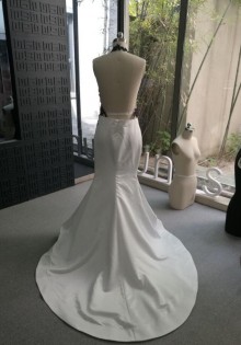 white custom made trumpet prom dress
