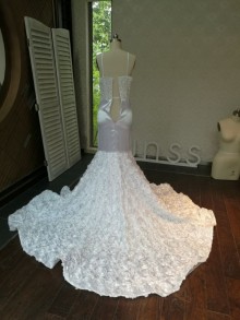 Sleeveless halter beaded white 3D rose mermaid custom made prom dress