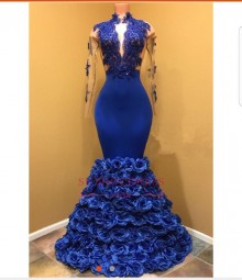blue dress with rosy train