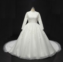 custom made high neck long sleeve lace wedding dress
