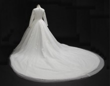 custom made long sleeve lace wedding dress with buttons back