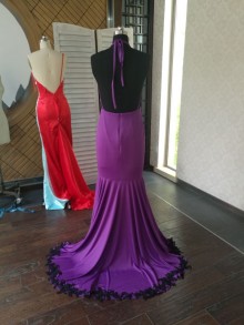 grape purple open back mermaid custom prom dress