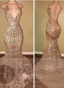 gold sequin prom dress