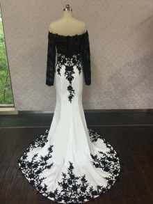 black and white lace appliqued custom designed dress