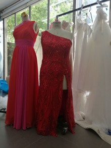 ruby sequin long sheath High School Reunion dress
