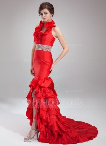Cascading ruffled prom dress