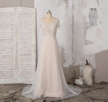 Champagne floor length underlayer custom wedding dress