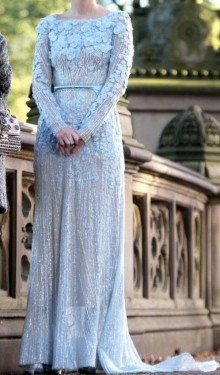 3D petals light blue long prom dress