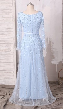 beautiful light blue 3D petals decorated custom prom dress