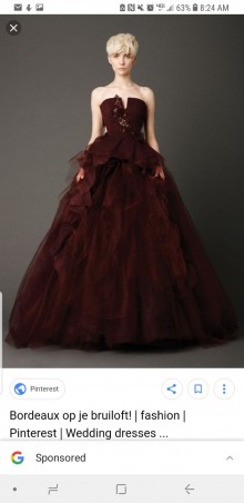 designer burgundy soft tulle wedding dress