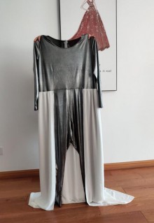 silver jumpsuit with white overskirt wedding anniversary dress