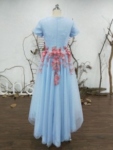 Customized sky blue high low formal dress
