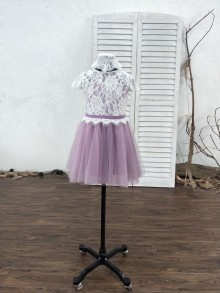 white lace and wisteria chiffon flower girl dress