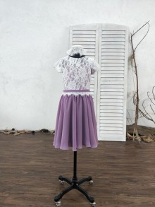white lace and wisteria chiffon junior bridesmaid dress