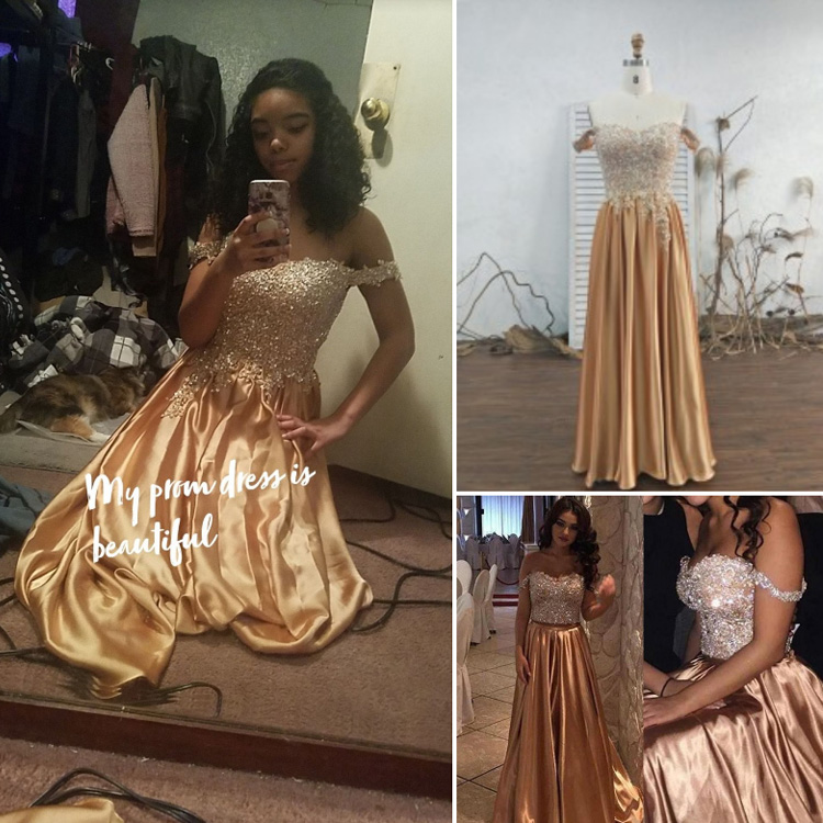 Beaded Top with Shiny Bottom Customized Prom Dress