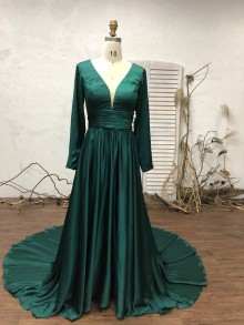 sexy high slit long sleeve custom made dress