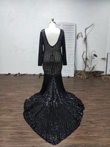 black bombshell sequin fabric prom dress