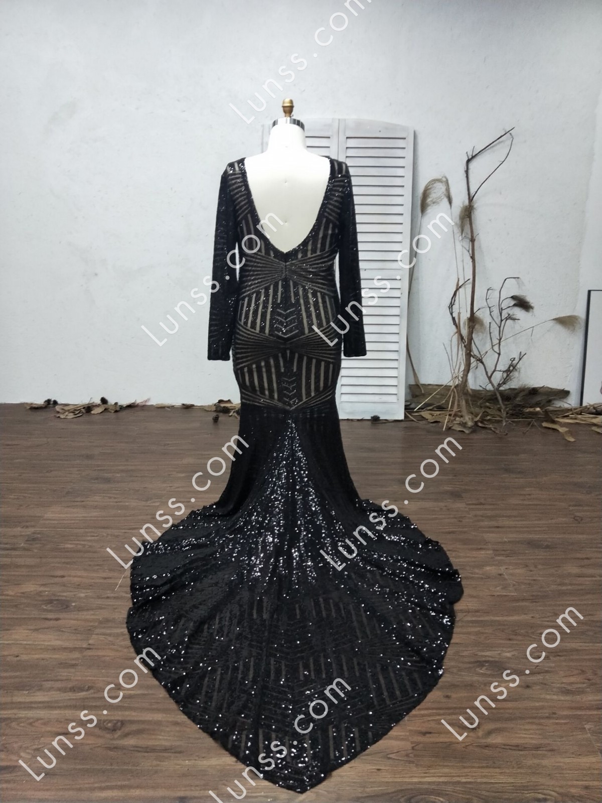 Custom-made Black Bombshell Sequin Fabric Prom Dress - Lunss