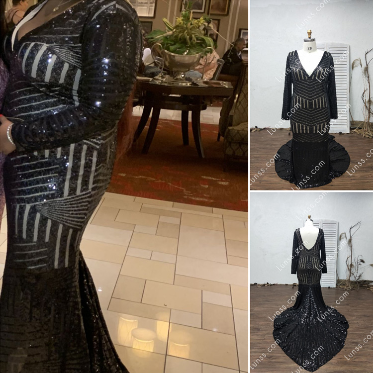 custom made black bombshell sequin fabric prom dress