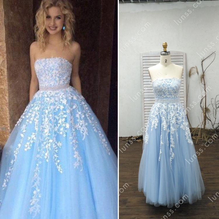 build in bra and lining custom made blue prom dress with invisible zipper