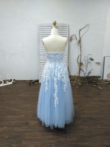 custom made blue prom dress with invisible zipper
