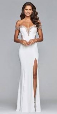 White strapless sweetheart neckline prom dress with sexy high slit skirt