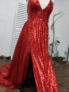 Sexy and sparkly prom dress with high slit