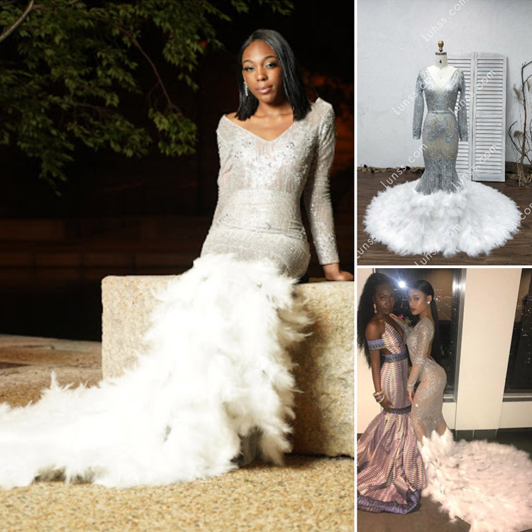 custom made silver glitter illusion mermaid prom dress