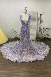 lilac square sequins customized galaxy mermaid prom dress