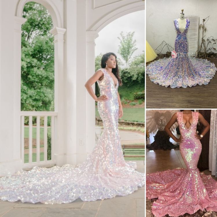 sparkly lilac square sequins customized galaxy mermaid prom dress