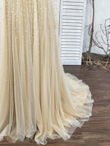 Beaded A line wedding dress with soft tulle skirt details