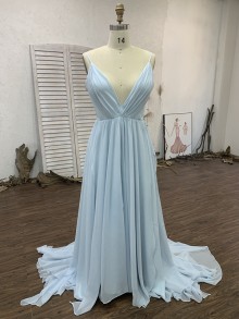 custom made sky blue soft chiffon dress