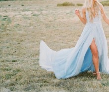 sky blue soft chiffon dress with slit